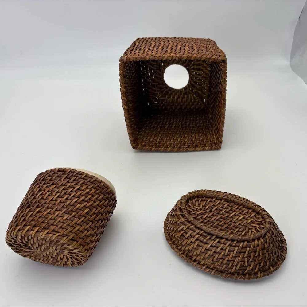 Vintage Lamont Woven Tissue Box, Toothbrush Holder, and Soap Holder